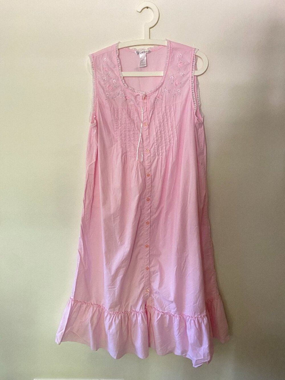 100% Cotton Soft Pink Embroidered Ruffle Maxi Nightgown Cottagecore Size 1X Plus